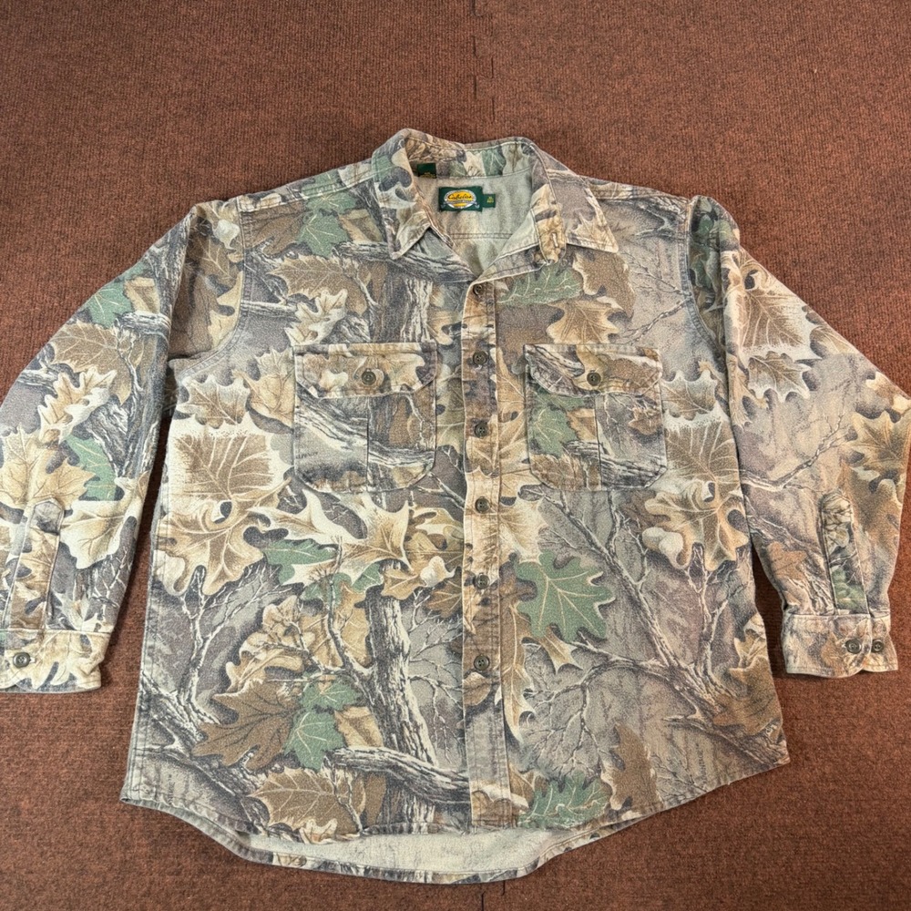 Cabelas Camo Button Down Shirt Mens XL Advantage Timber Hunting Cotton USA 3032